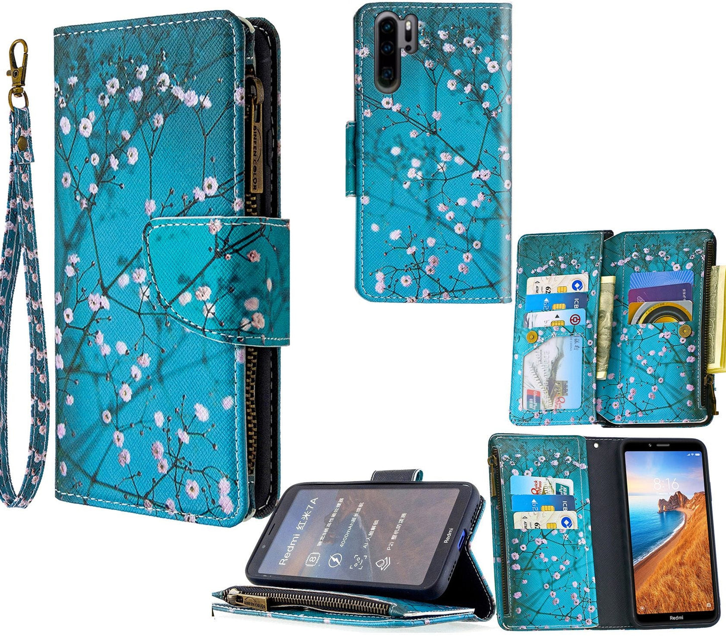 Huawei P30 Pro Case Wallet Cover Blossom Green