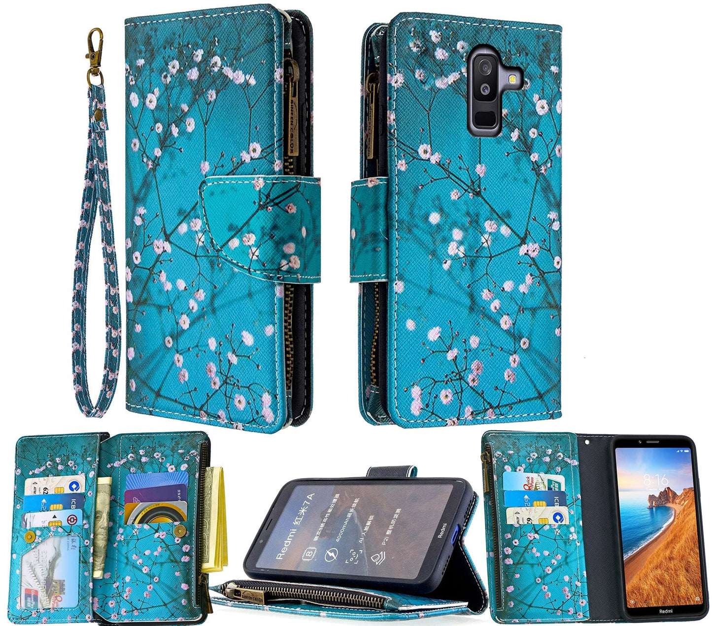 Samsung Galaxy J8 Case Wallet Cover Blossom Green