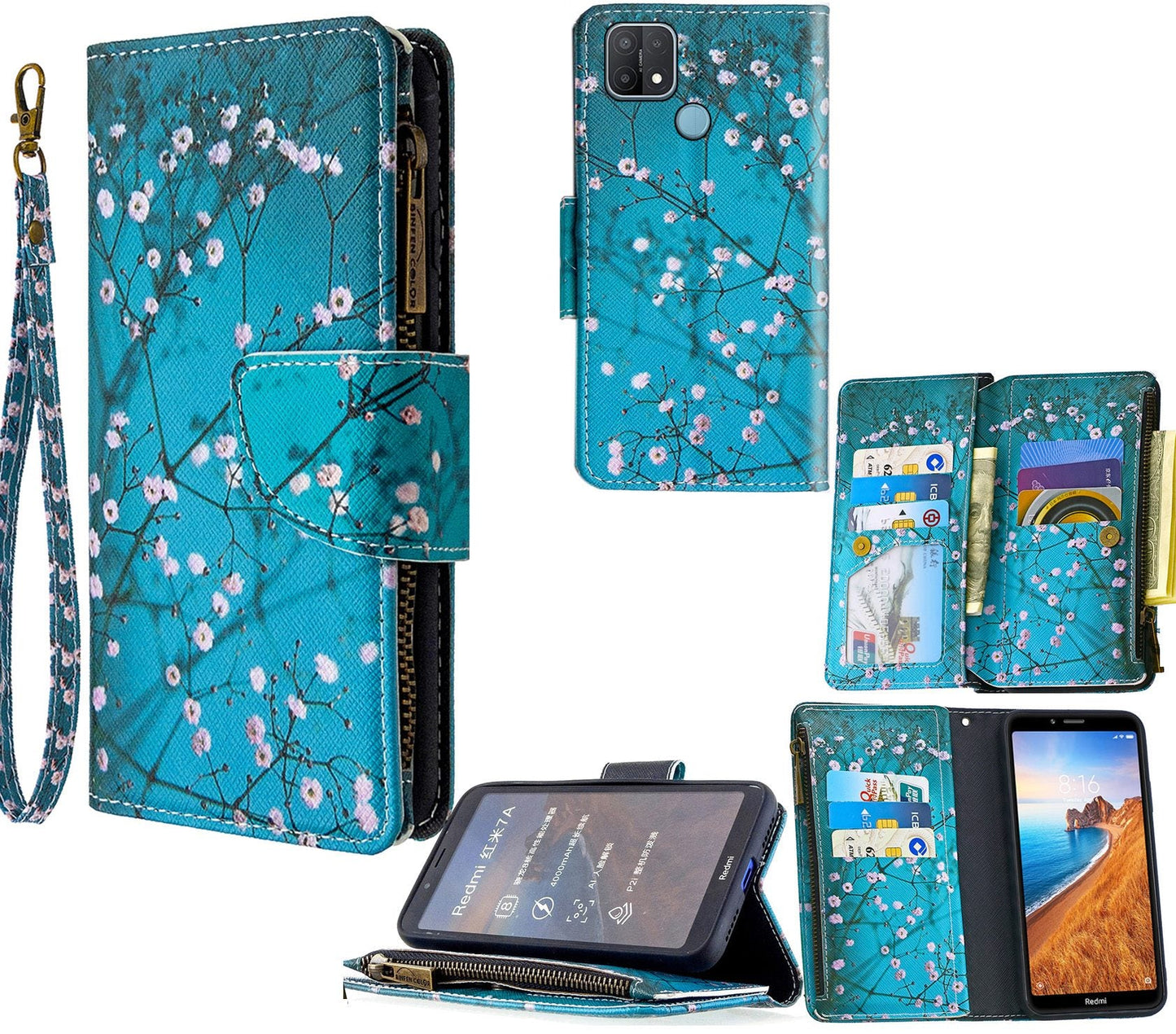 Oppo A15 Case Wallet Cover Blossom Green