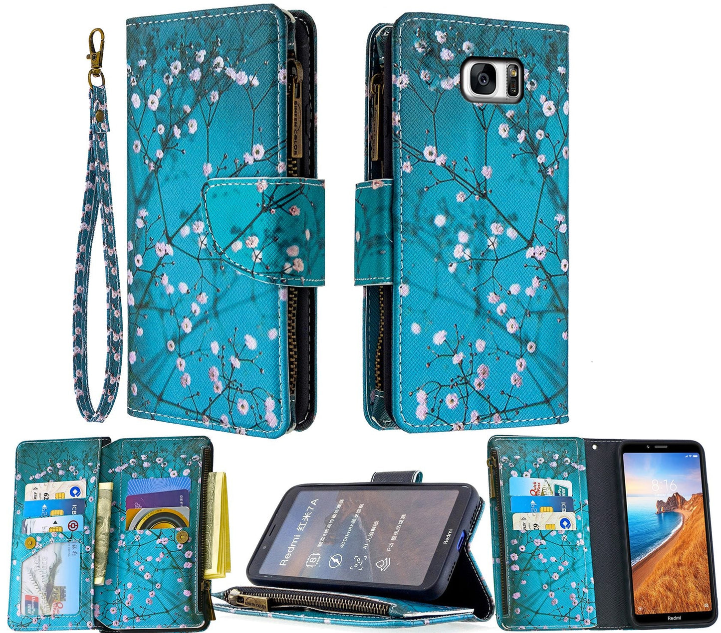Samsung Galaxy S7 Edge Case Wallet Cover Blossom Green