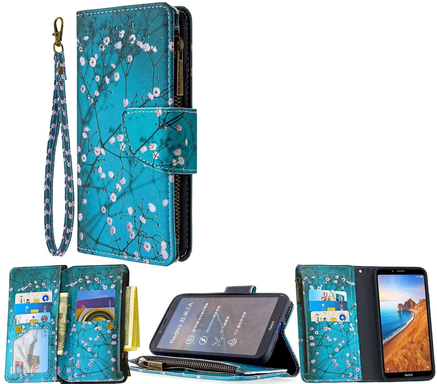 Huawei P30 Case Wallet Cover Blossom Green