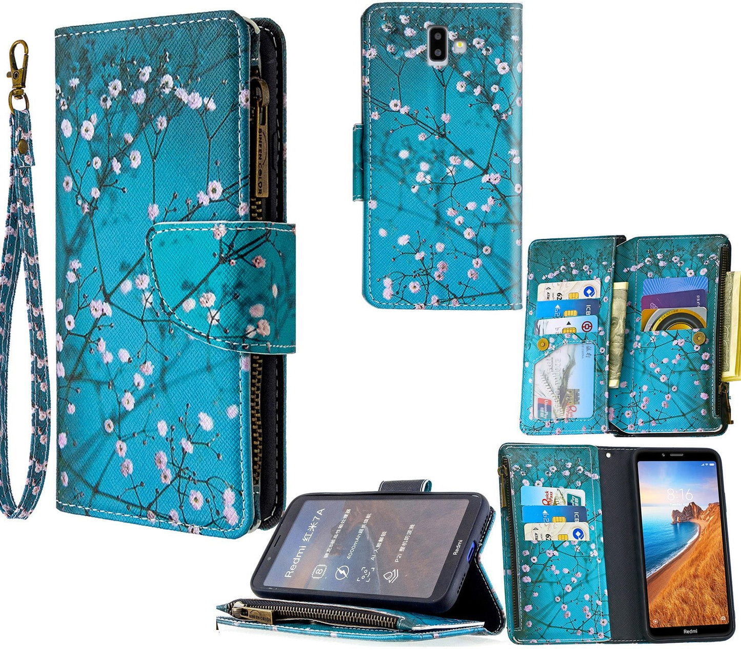 Samsung Galaxy J6 Plus Case Wallet Cover Blossom Green