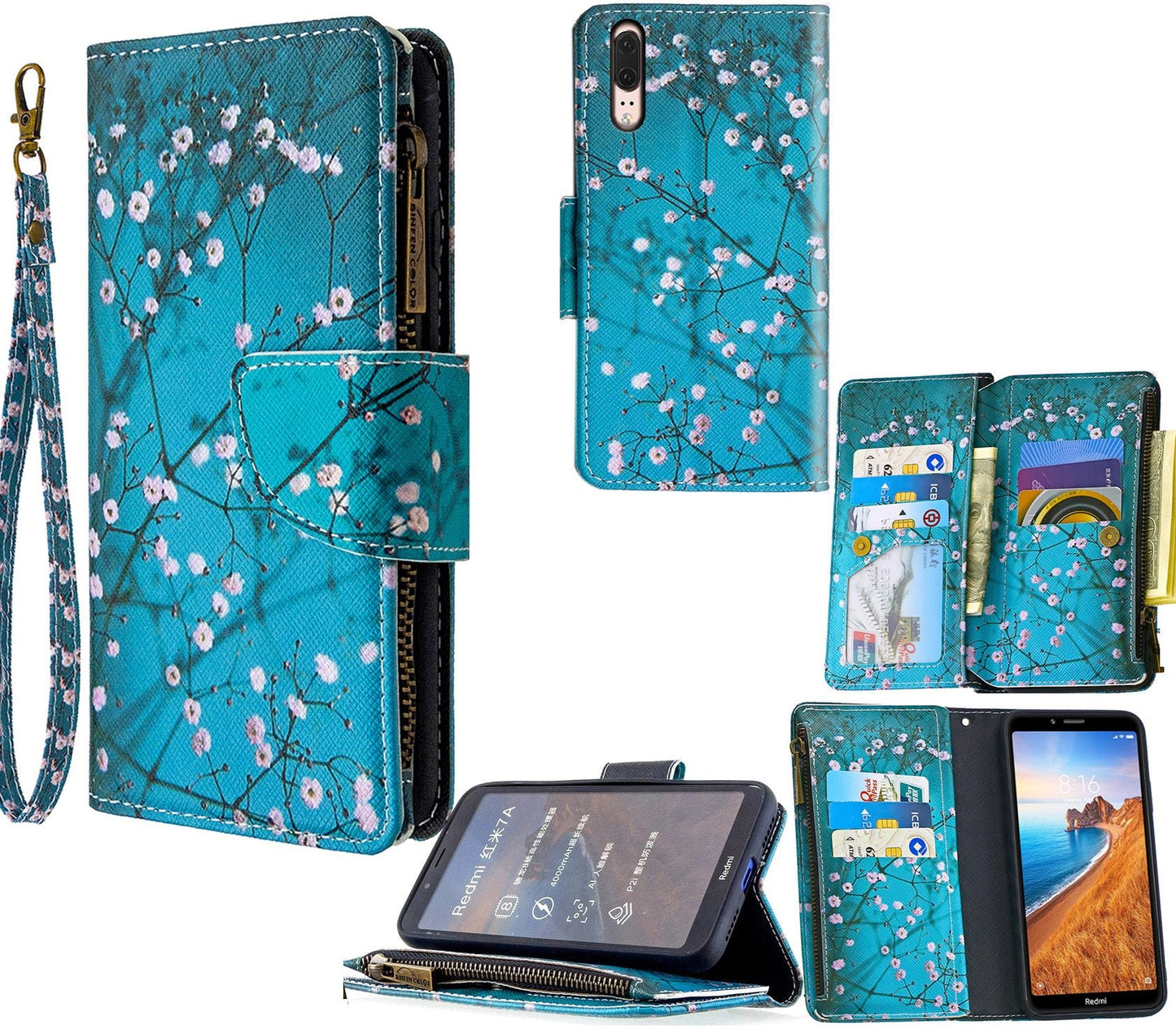 Huawei P20 Case Wallet Cover Blossom Green
