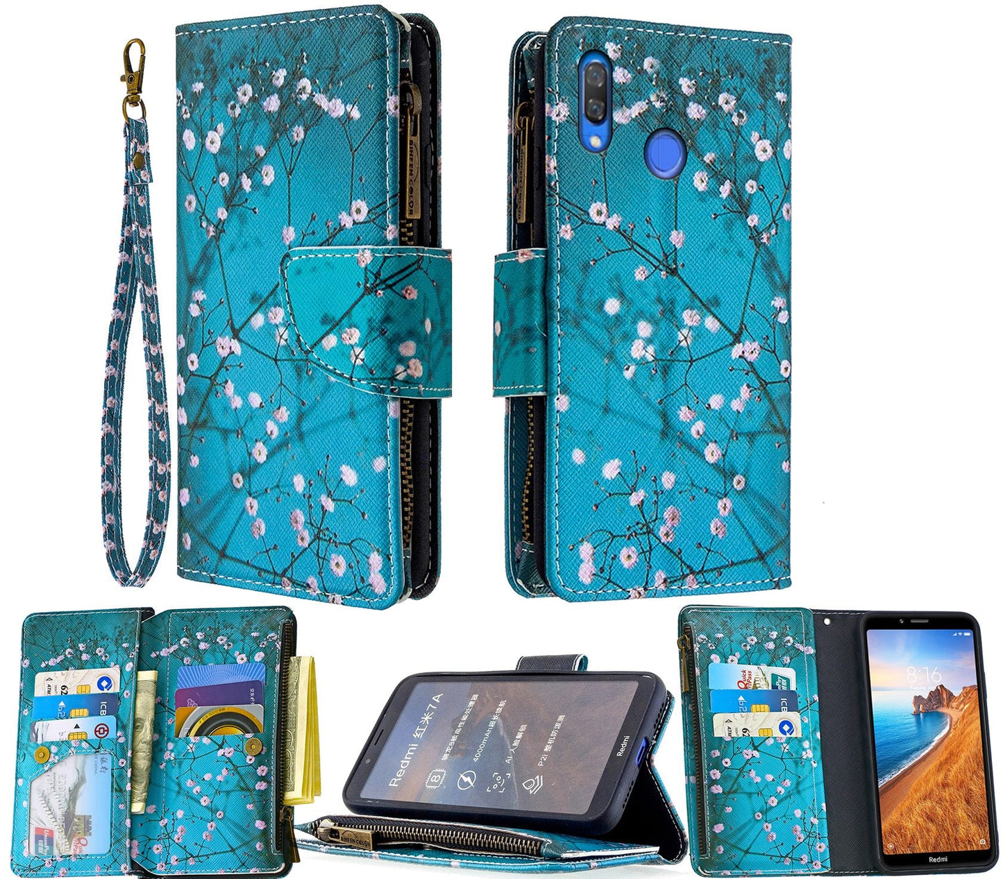 Huawei Nova 3e Case Wallet Cover Blossom Green