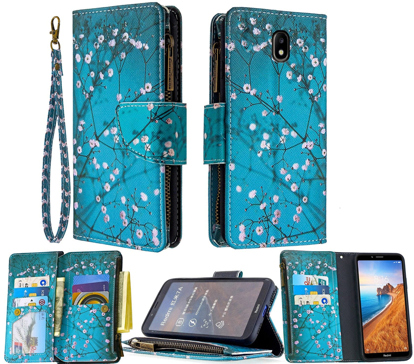 Samsung Galaxy J7 Pro Case Wallet Cover Blossom Green