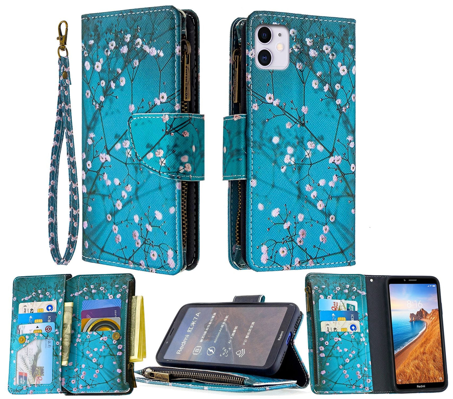 iPhone 12 Case Wallet Cover Blossom Green