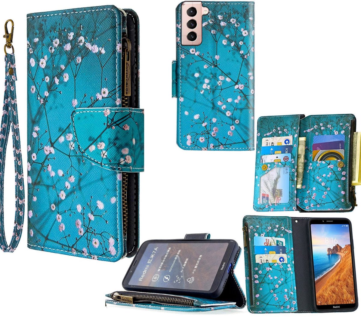 Samsung Galaxy S22 Case Wallet Cover Blossom Green