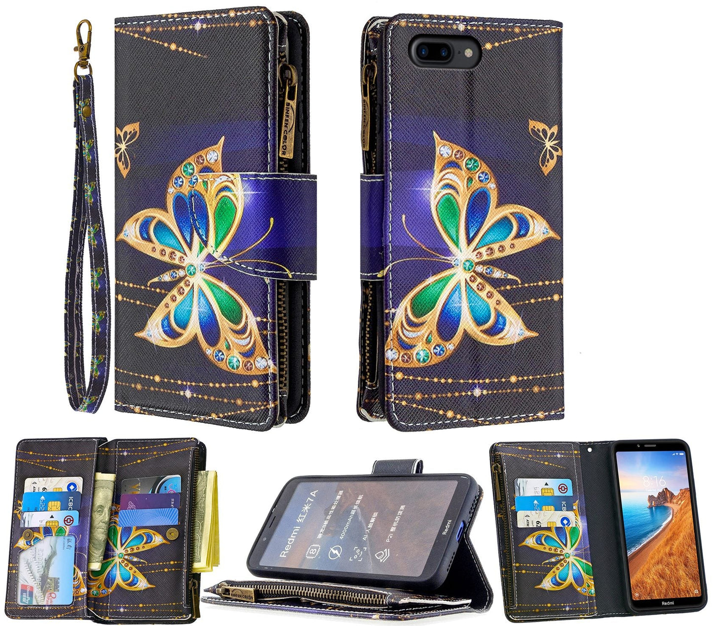 iPhone 8 Plus Case Wallet Cover Black