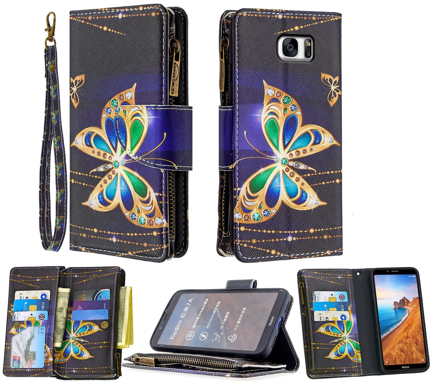 Samsung Galaxy S7 Case Wallet Cover Black