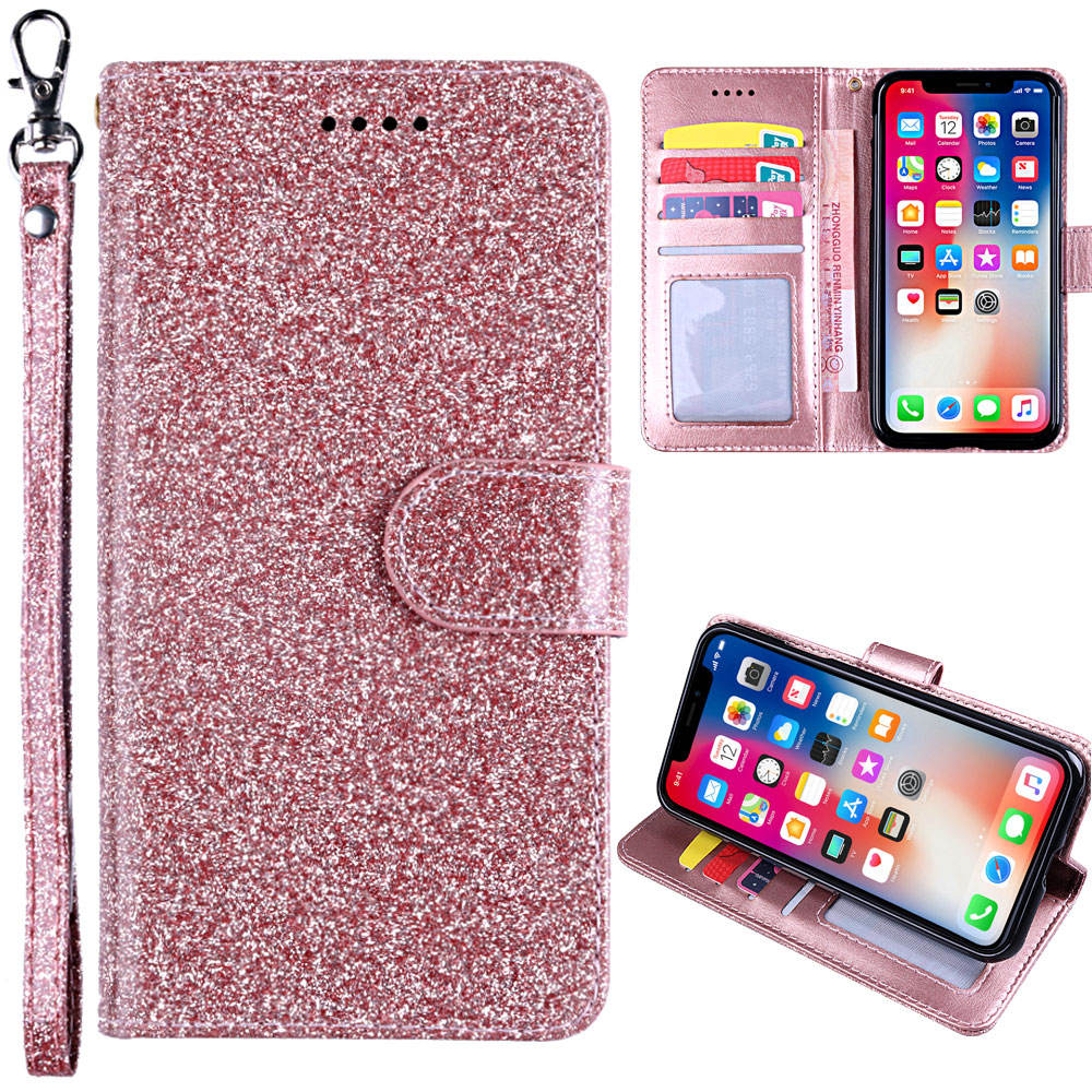 Samsung Galaxy S24 Case Wallet Cover Glitter Rose Gold