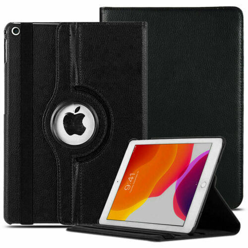 For Apple iPad 8th Gen 10.2 2020 360 Degree Black Flip PU Leather Smart Case Cover