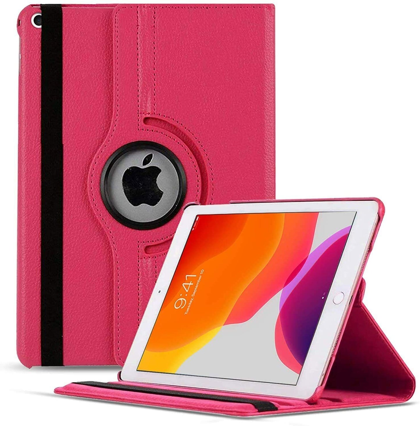 For Apple iPad 9th Gen 10.2 2021 360 Degree Hot Pink Flip PU Leather Smart Case Cover