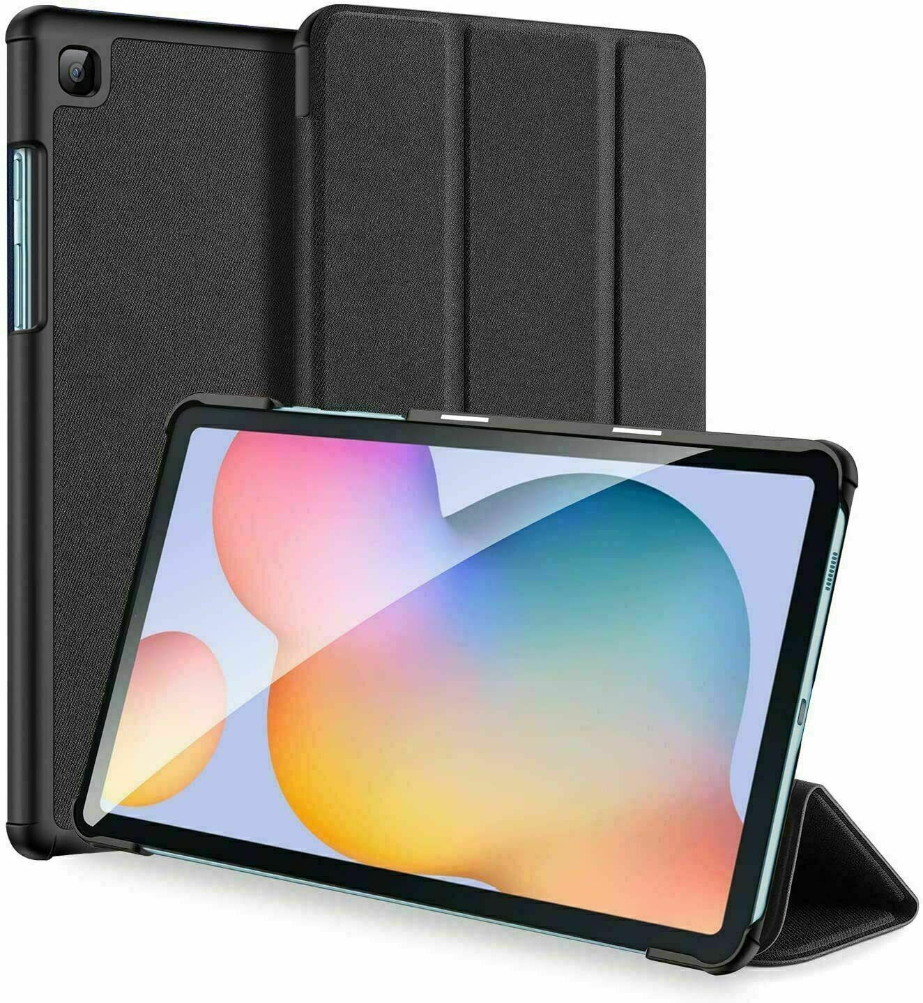 For Samsung tab S6 Lite 10.4 3-Folds Black Flip PU Leather Smart Case Cover