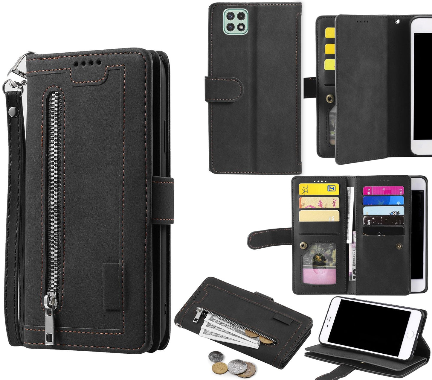 Samsung Galaxy A22 Case 5G Wallet Cover Black