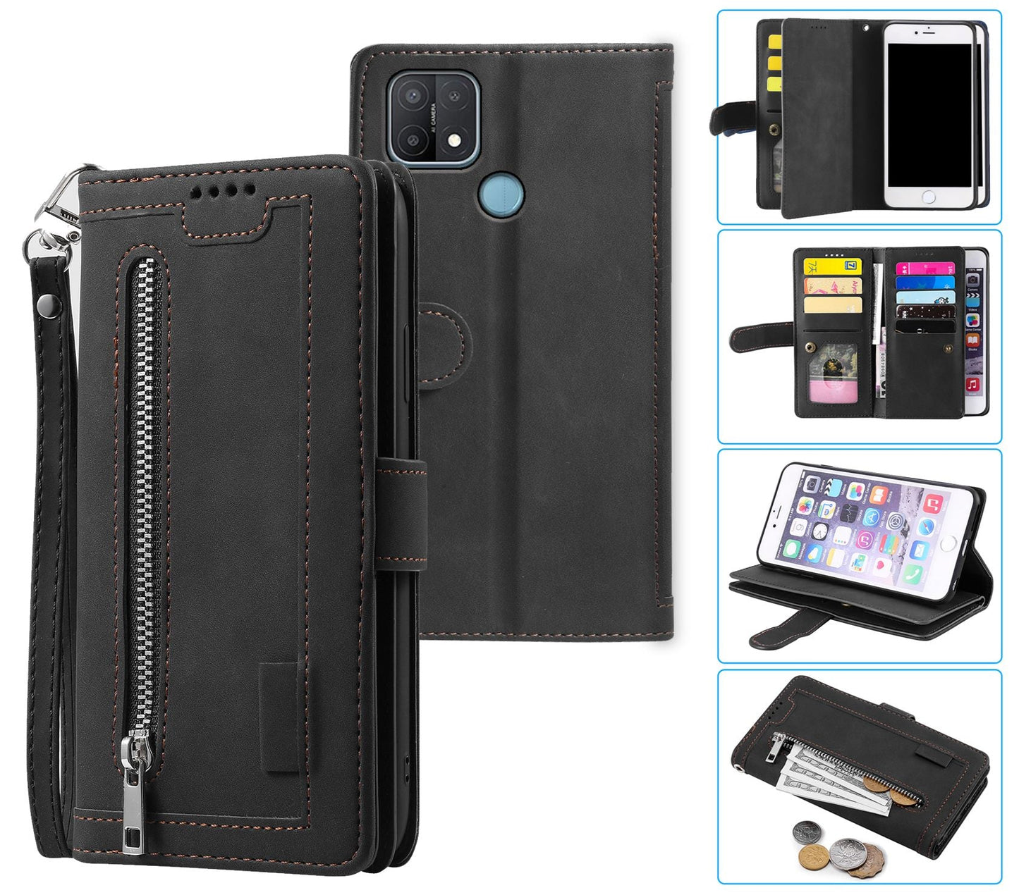 Oppo A15 Case Wallet Cover Black