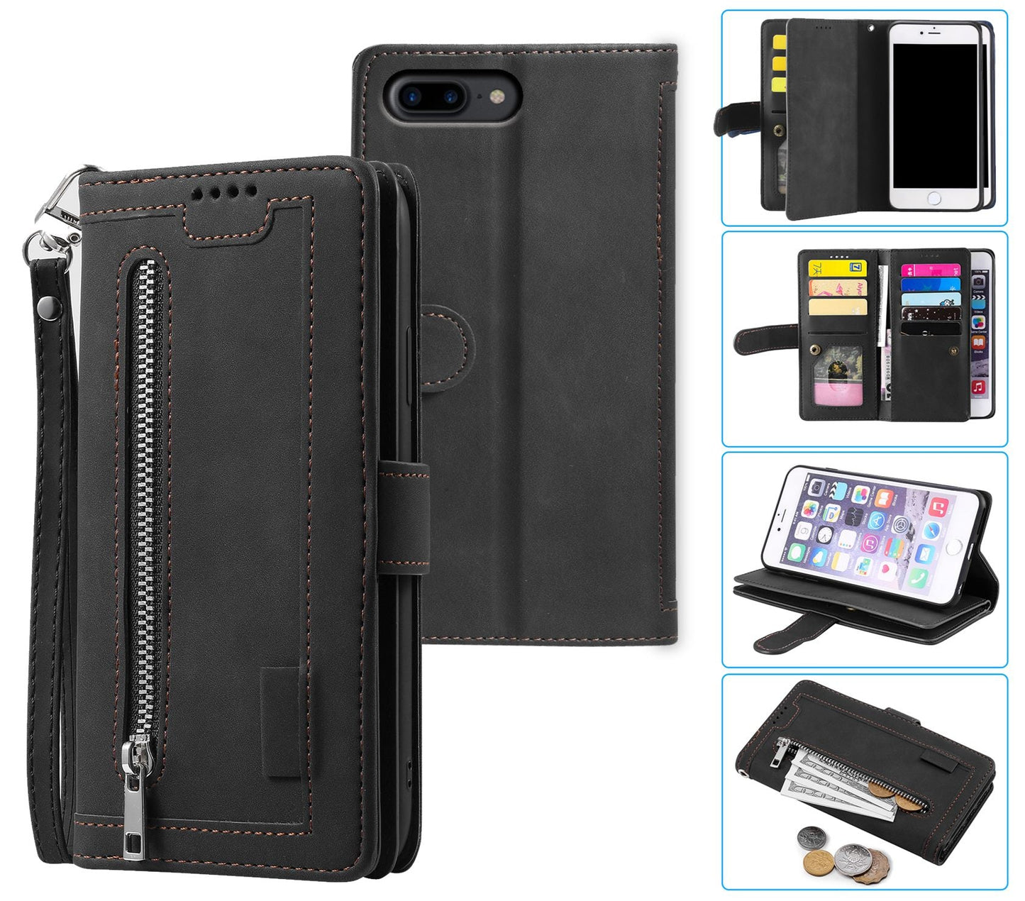 iPhone 7 Plus Case Wallet Cover Black