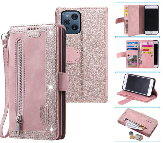 Oppo Find X3 Pro Case Wallet Cover Glitter Rose Gold