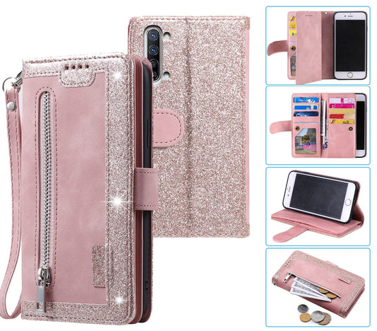 Oppo Find X2 Lite Case Wallet Cover Glitter Rose Gold