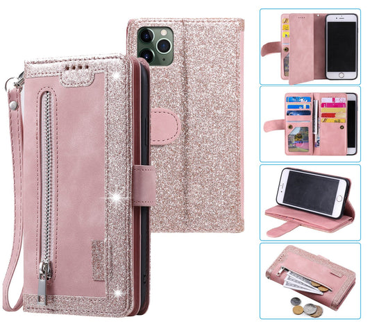 iPhone 11 Pro Max Case Wallet Cover Glitter Rose Gold