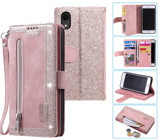 iPhone XR Case Wallet Cover Glitter Rose Gold