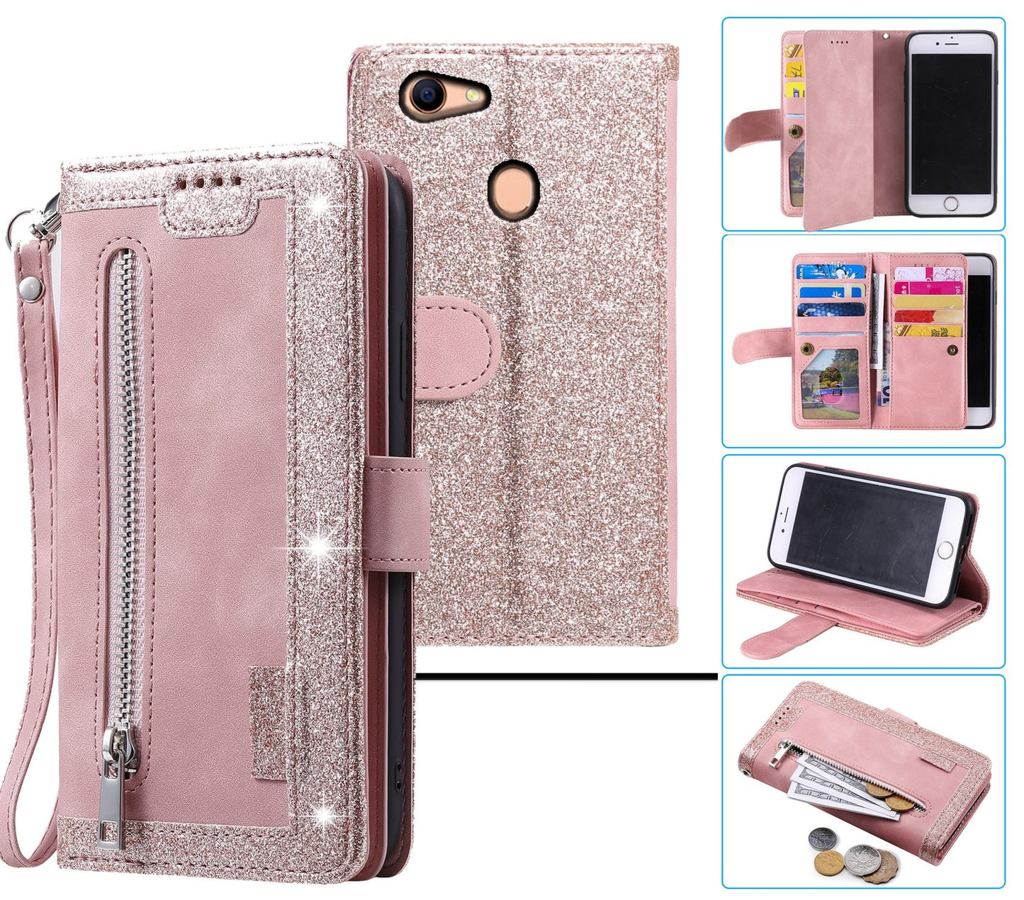 Oppo A73 Case Wallet Cover Glitter Rose Gold