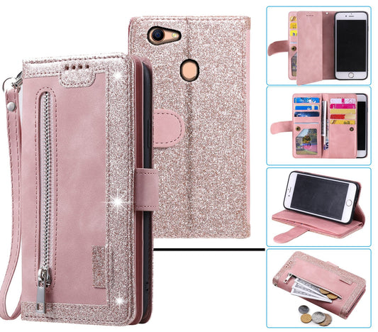 Oppo A73 Case Wallet Cover Glitter Rose Gold