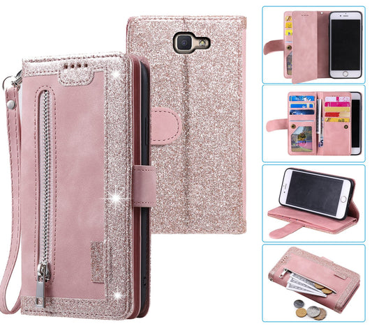 Samsung Galaxy J5 Prime Case Wallet Cover Glitter Rose Gold