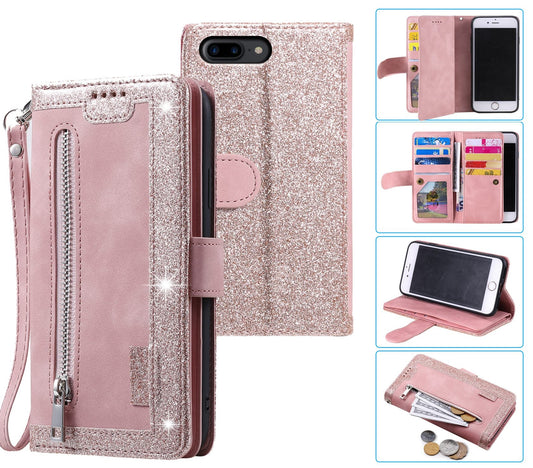 iPhone 7 Plus Case Wallet Cover Glitter Rose Gold