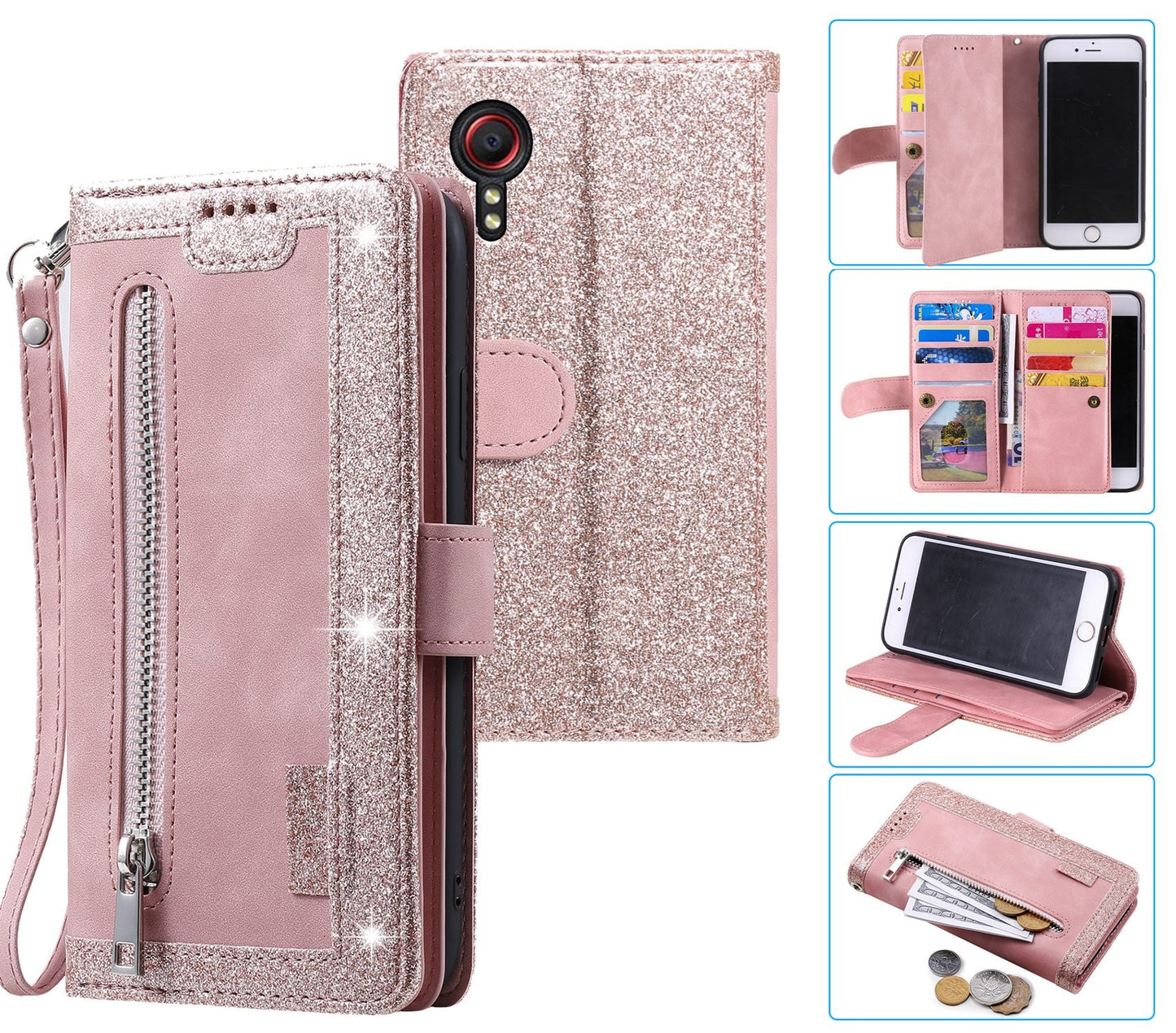 Samsung Galaxy XCover 5 Case Wallet Cover Glitter Rose Gold