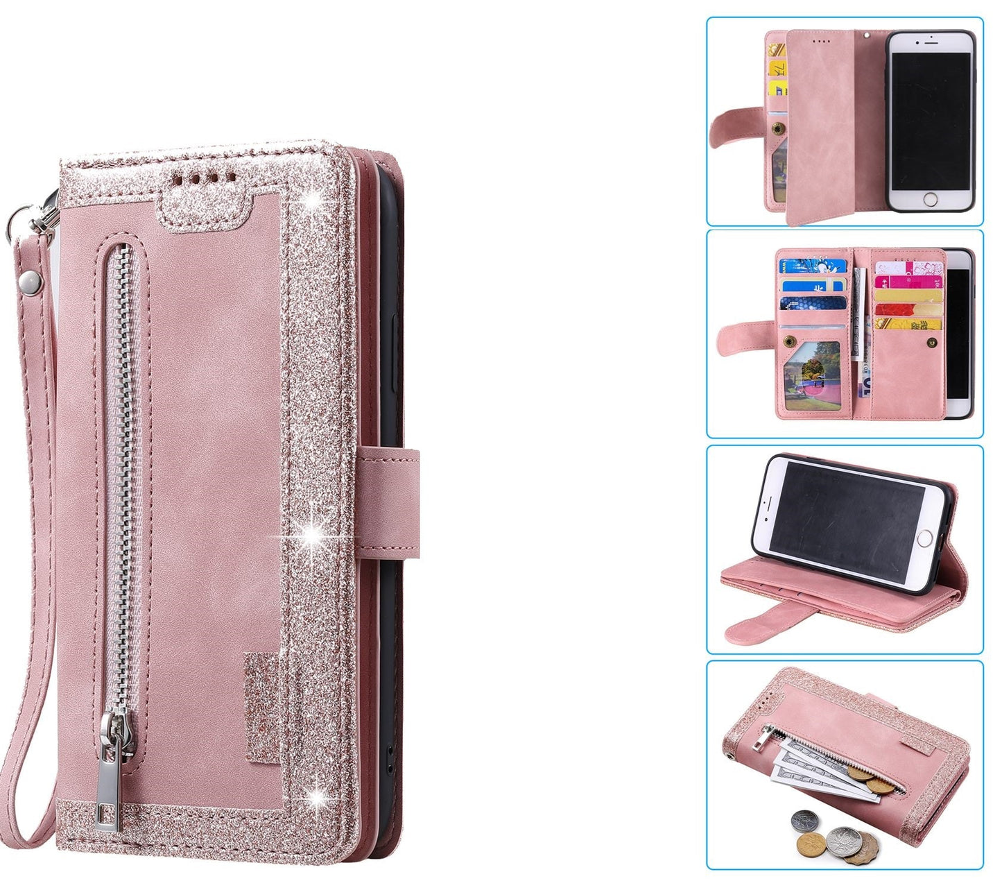 Oppo A54 Case 5G Wallet Cover Glitter Rose Gold