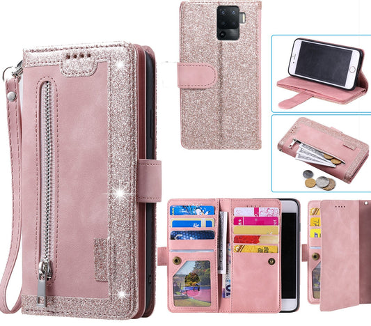 Oppo A94 Case Wallet Cover Glitter Rose Gold