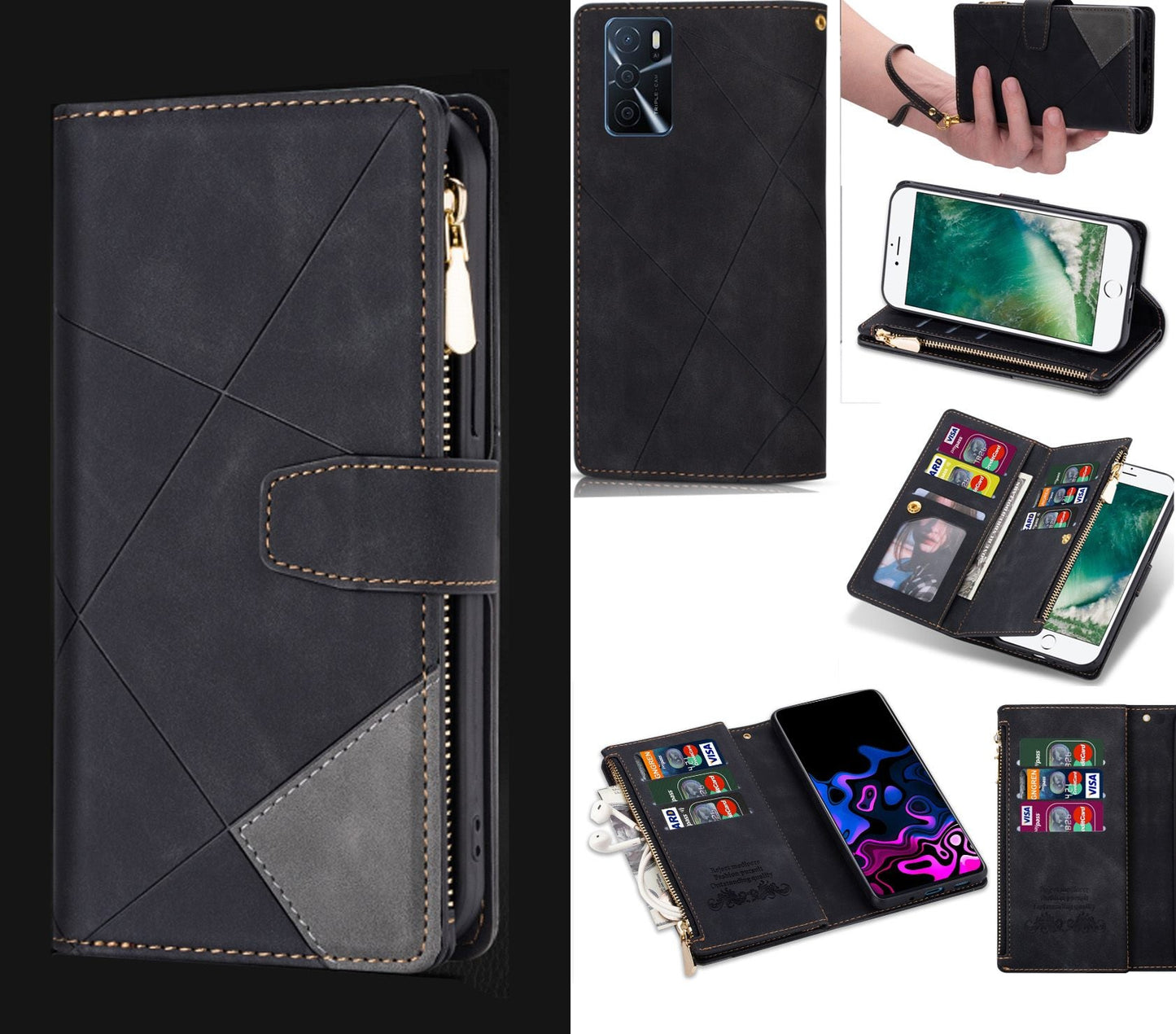 Oppo A16S Case Wallet Cover Black