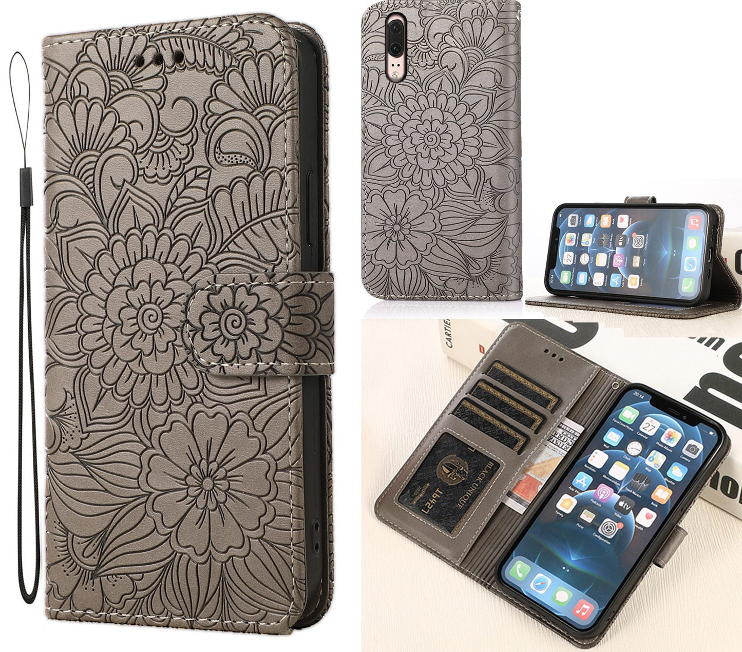 Huawei P20 Case Wallet Cover Gray