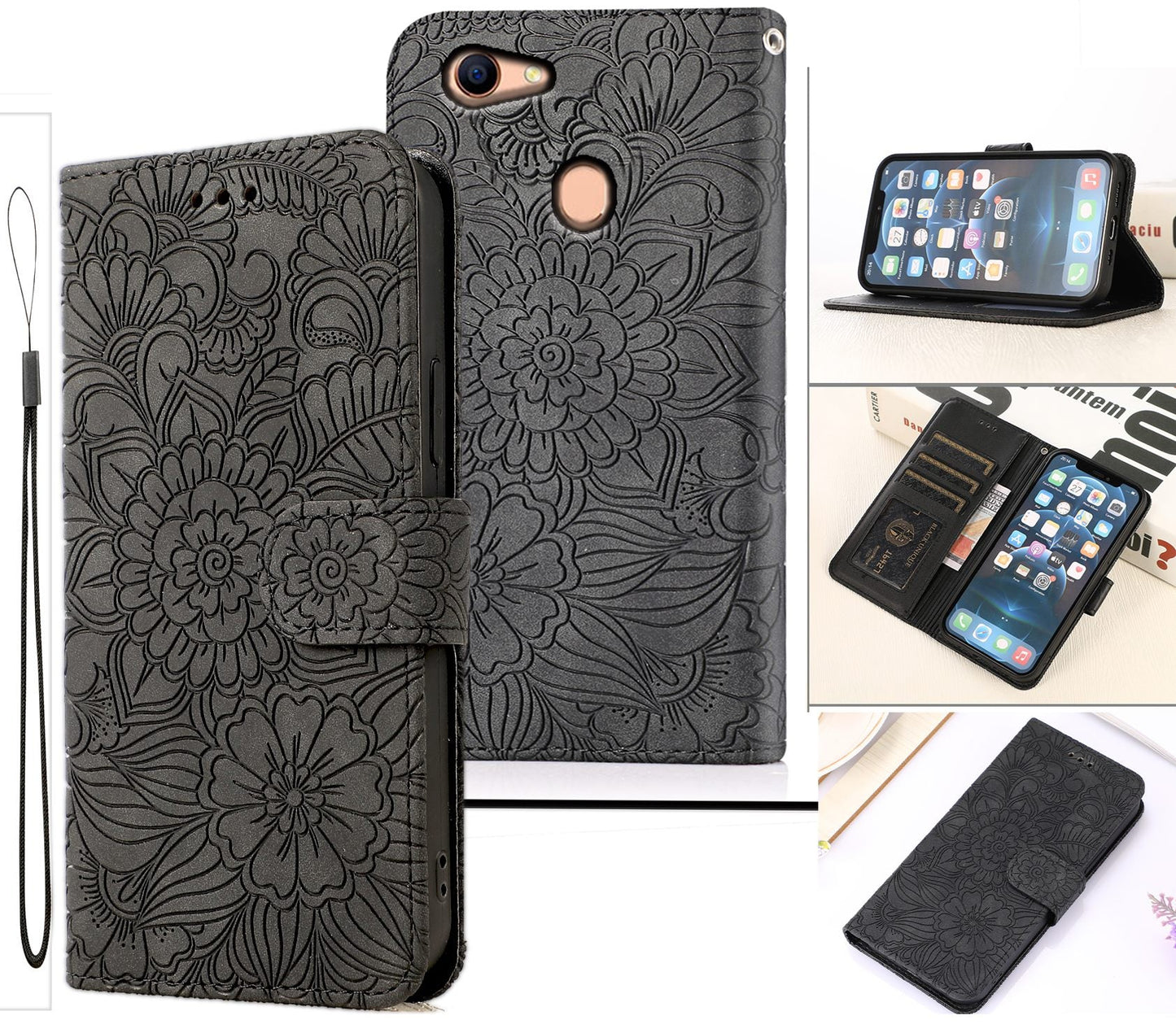 Oppo A73 Case Wallet Cover Gray