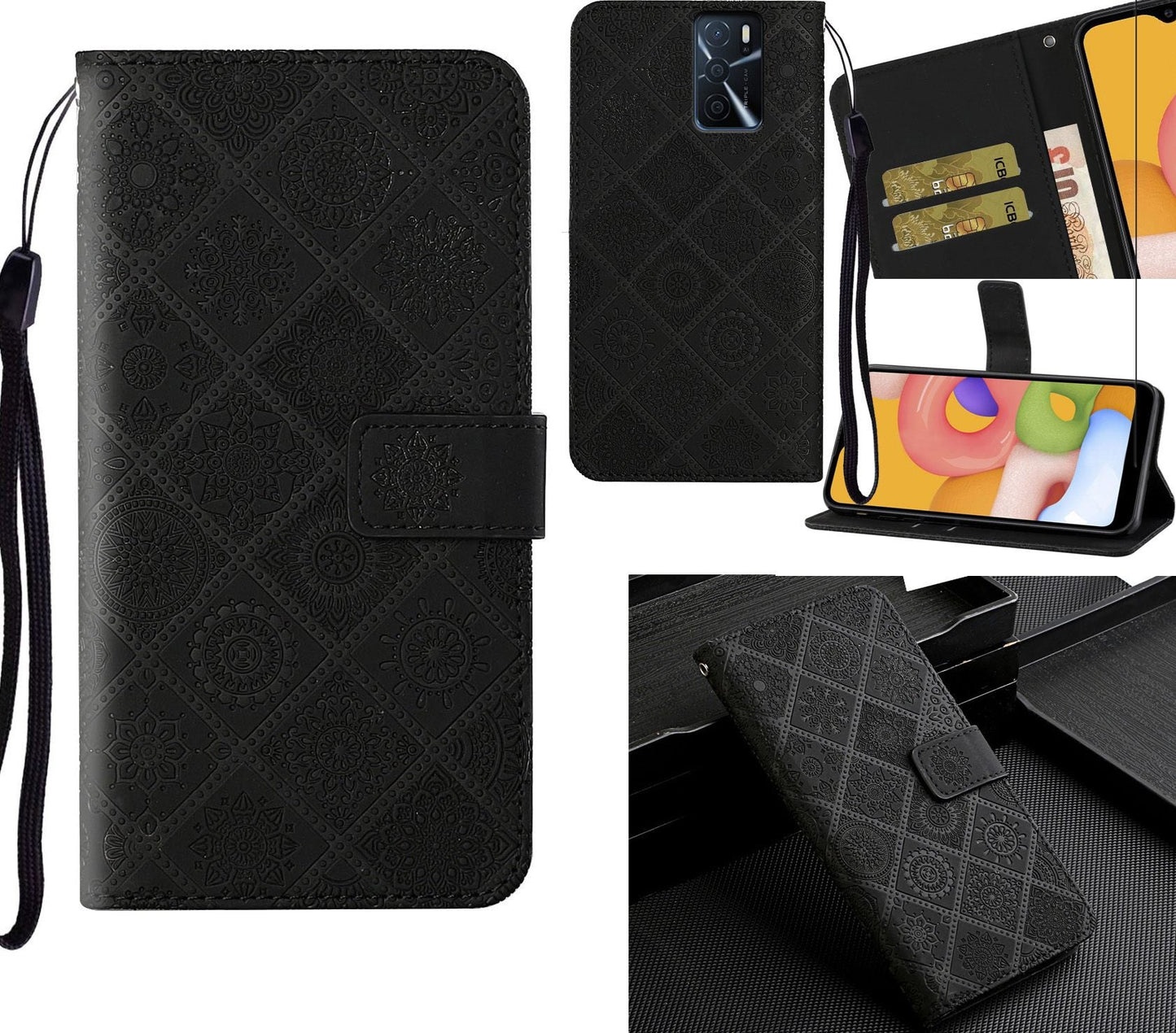 Oppo A16S Case Wallet Cover Black