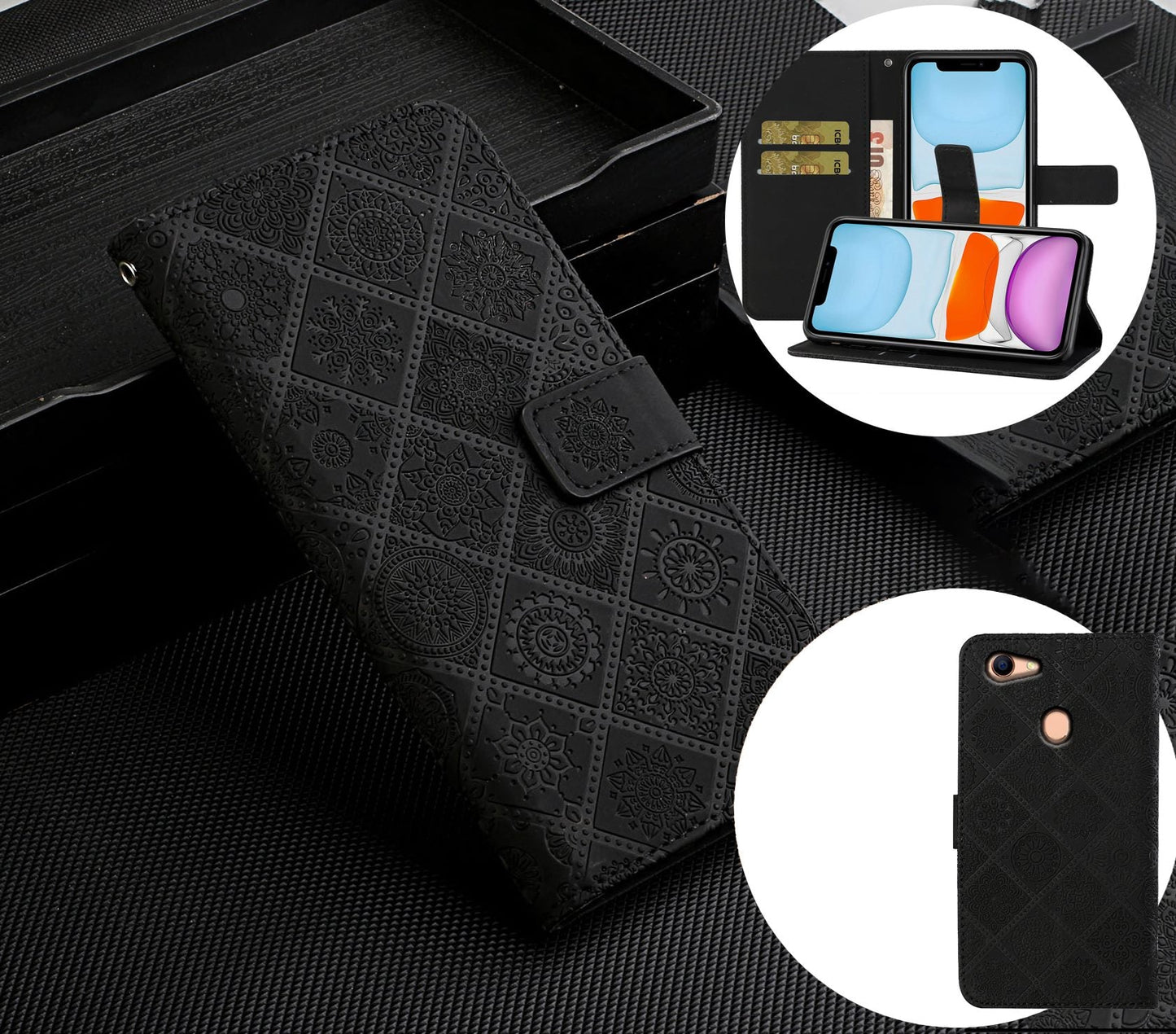 Oppo A73 Case Wallet Cover Black