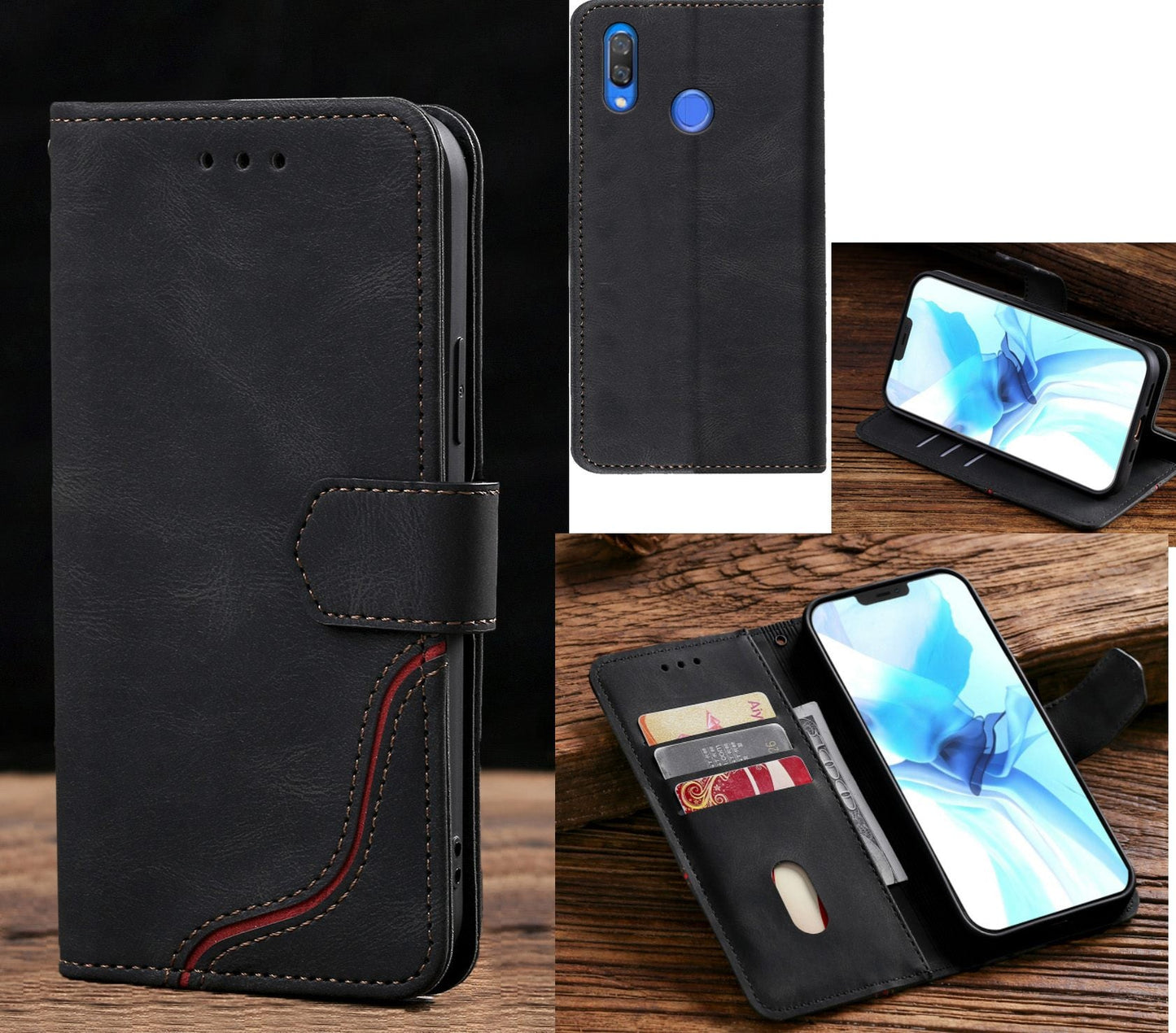 Huawei Nova 3e Case Wallet Cover Black