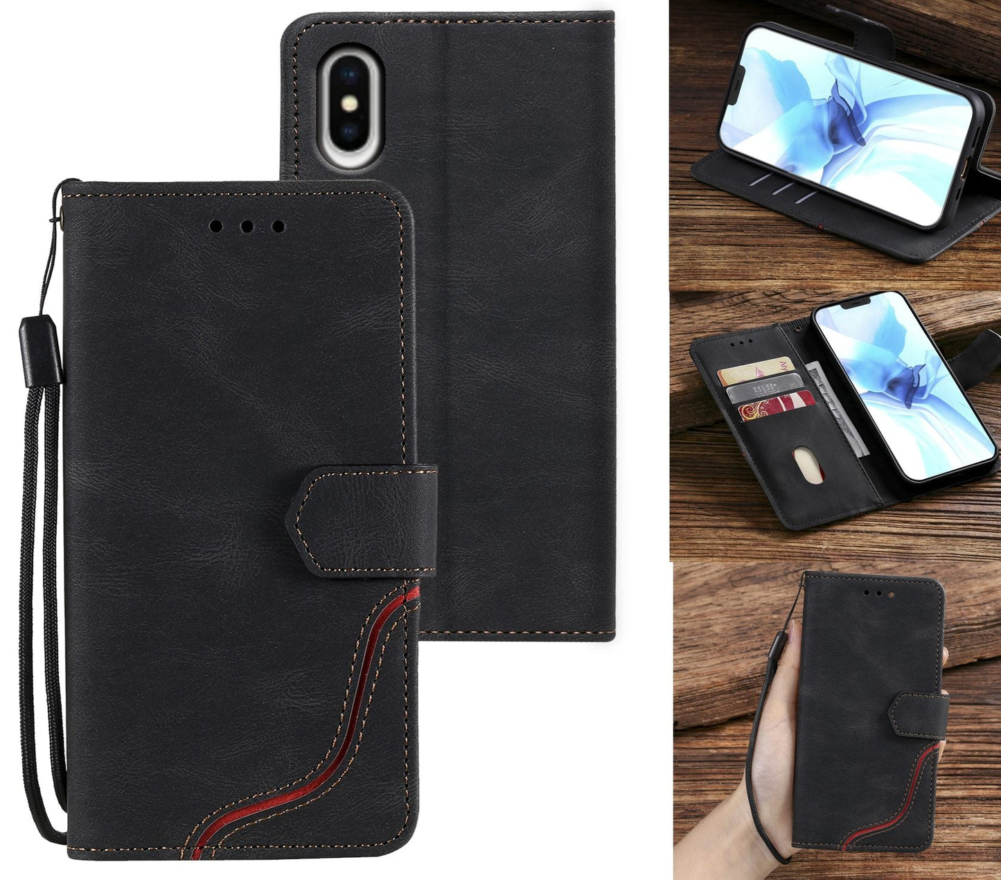 iPhone X Case Wallet Cover Black