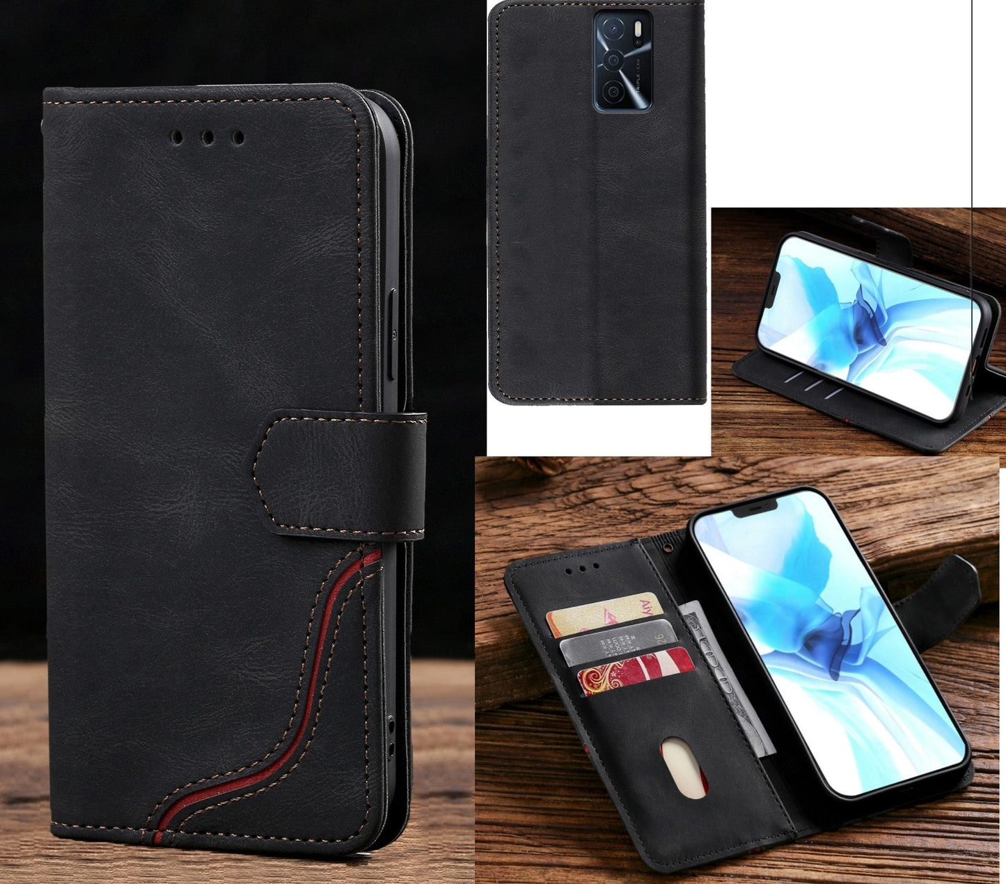 Oppo A16 Case Wallet Cover Black