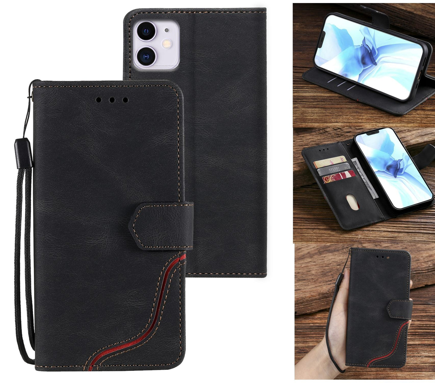 iPhone 12 Case Wallet Cover Black
