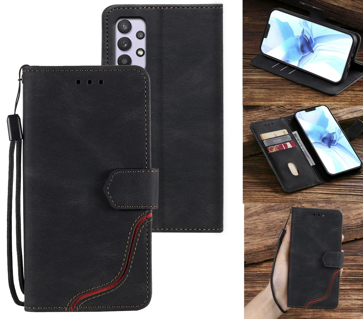 Samsung Galaxy A72 Case Wallet Cover Black