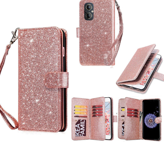 Oppo Reno 8 Lite Case Wallet Cover Glitter Rose Gold