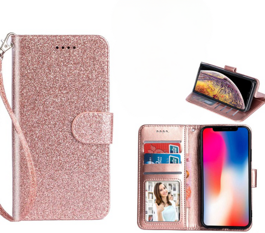 Iphone 14 Pro Case Wallet Cover Glitter Rose Gold