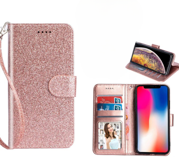 Samsung Galaxy A02S Case Wallet Cover Glitter Rose Gold