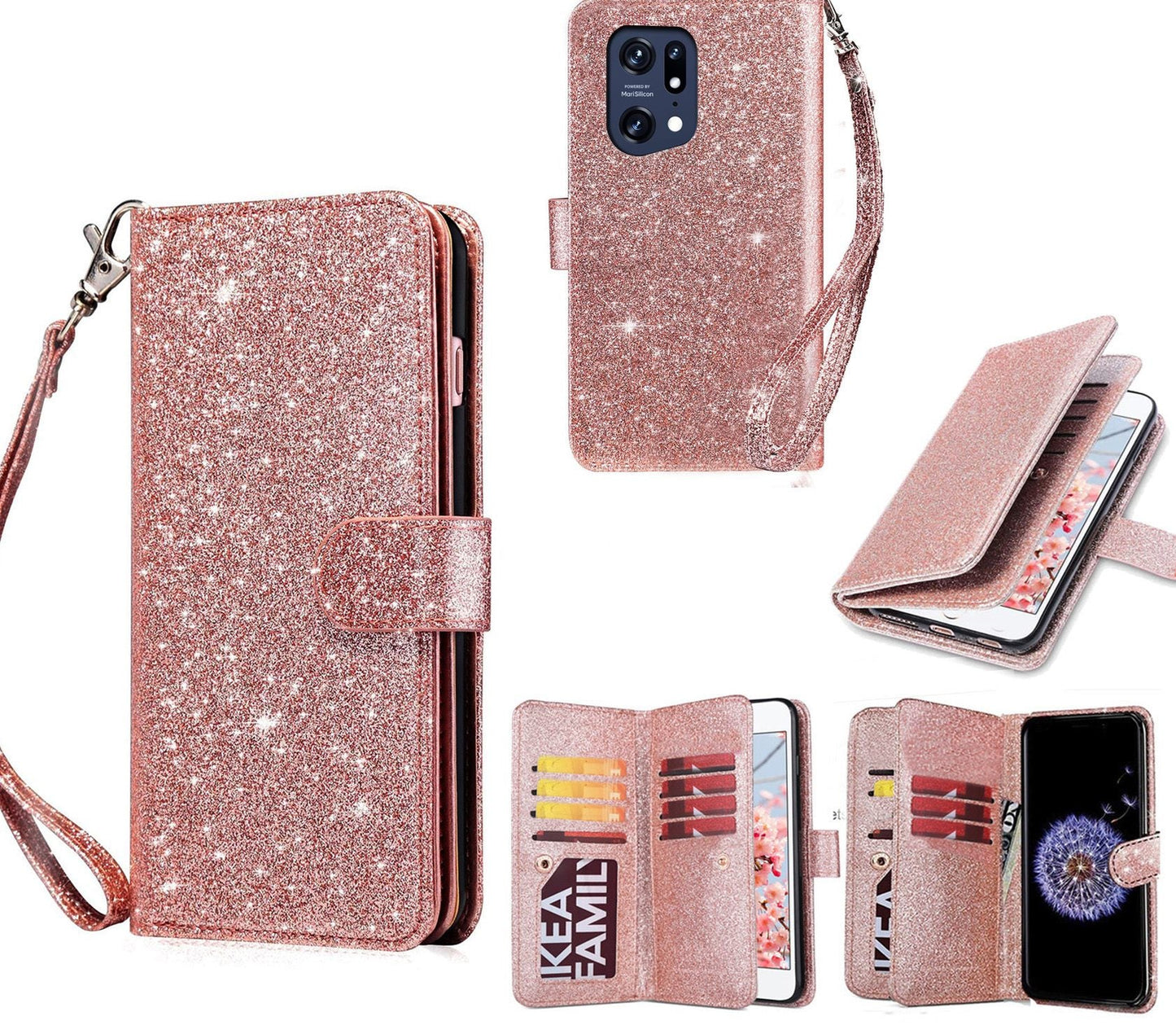 Oppo X5 Case Wallet Cover Glitter Rose Gold