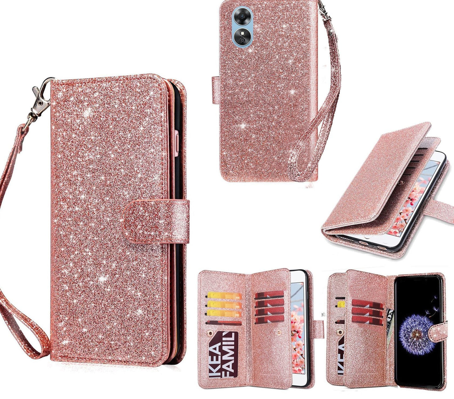 Oppo A17 Case Wallet Cover Glitter Rose Gold