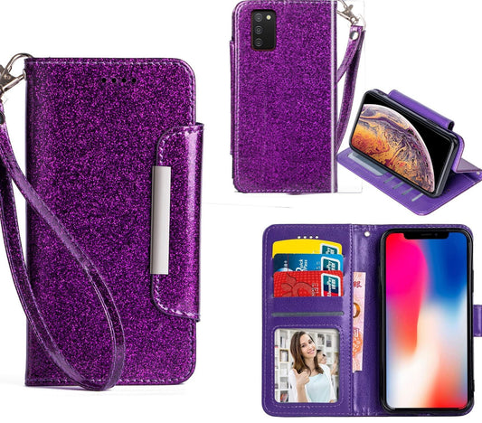 Samsung Galaxy A04S Case Wallet Cover Glitter Purple