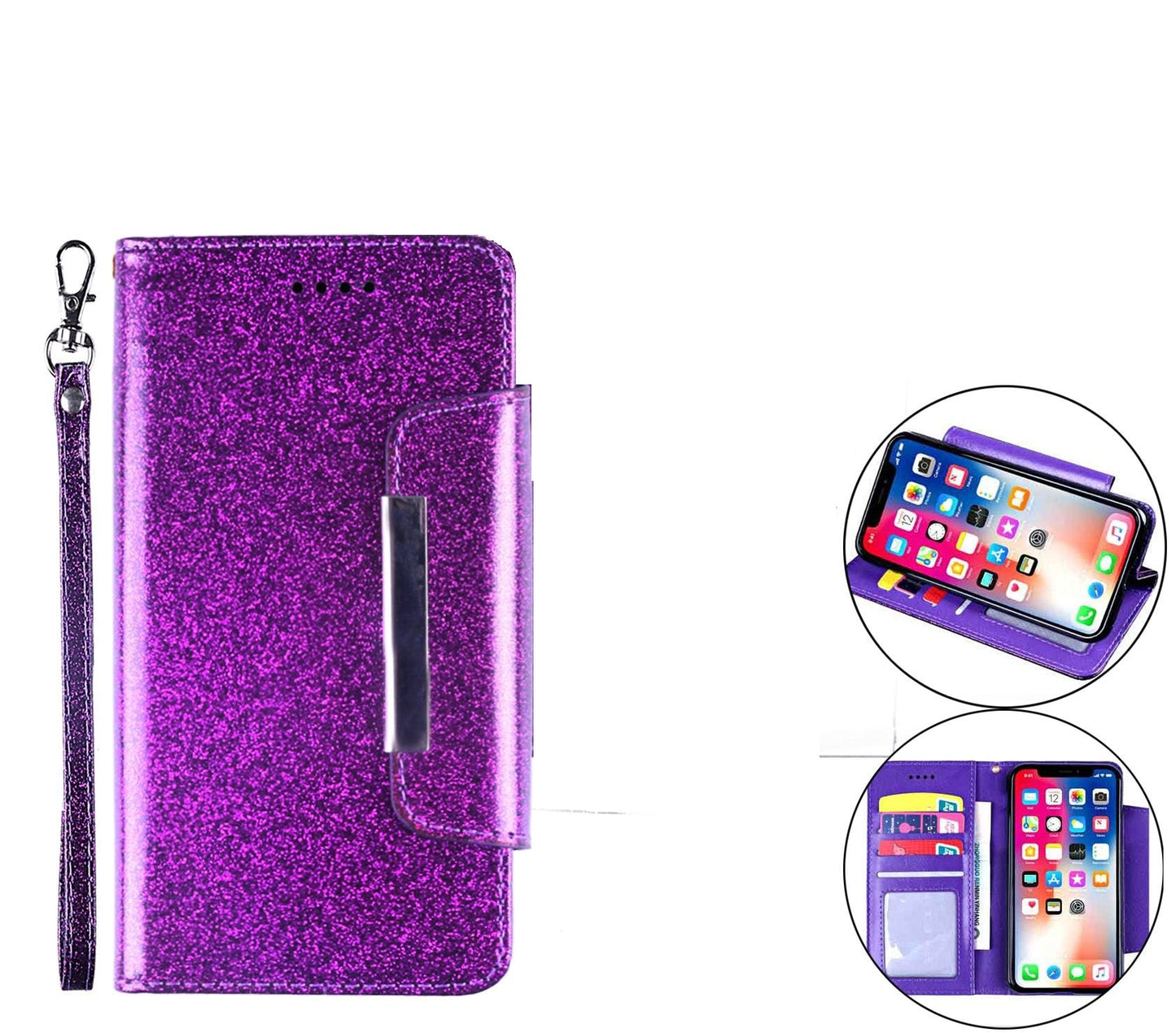 Huawei P20 Case Wallet Cover Glitter Purple