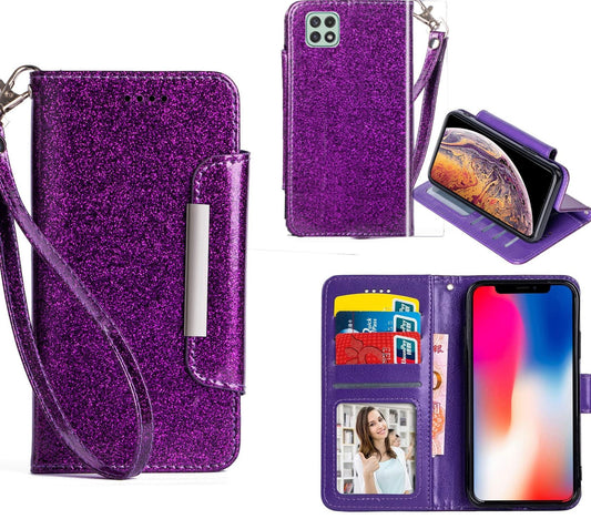 Samsung Galaxy A22 Case 4G Wallet Cover Glitter Purple