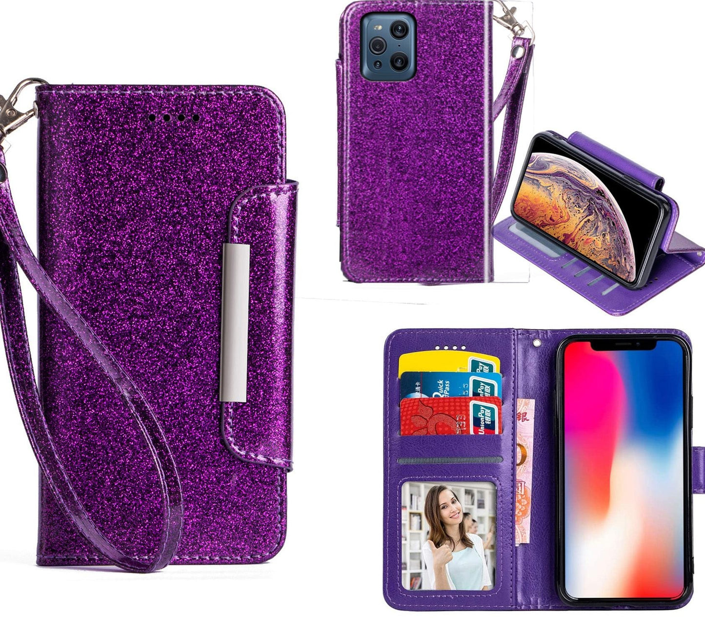 Oppo Find X3 Pro Case Wallet Cover Glitter Purple